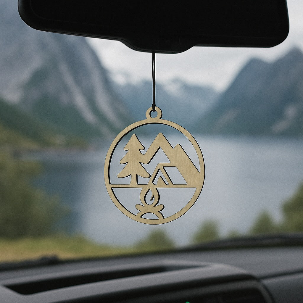 Holzanhänger „Outdoor Edition Zelt“ – Naturmotive für Camper, Vanlife & Zuhause