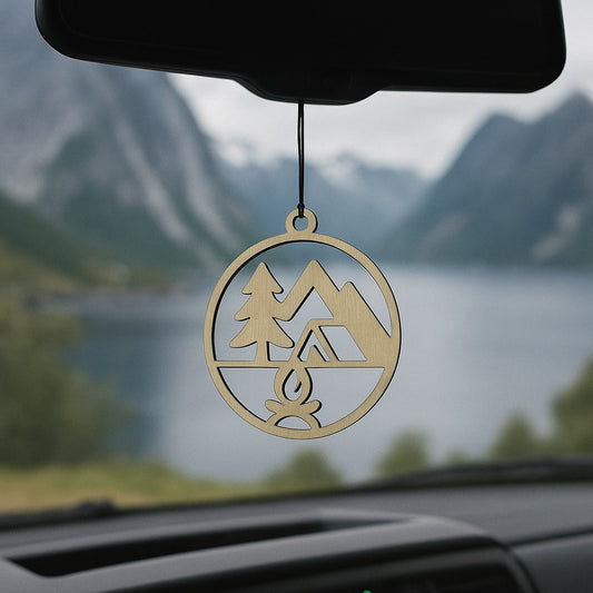 Holzanhänger „Outdoor Edition Zelt“ – Naturmotive für Camper, Vanlife & Zuhause